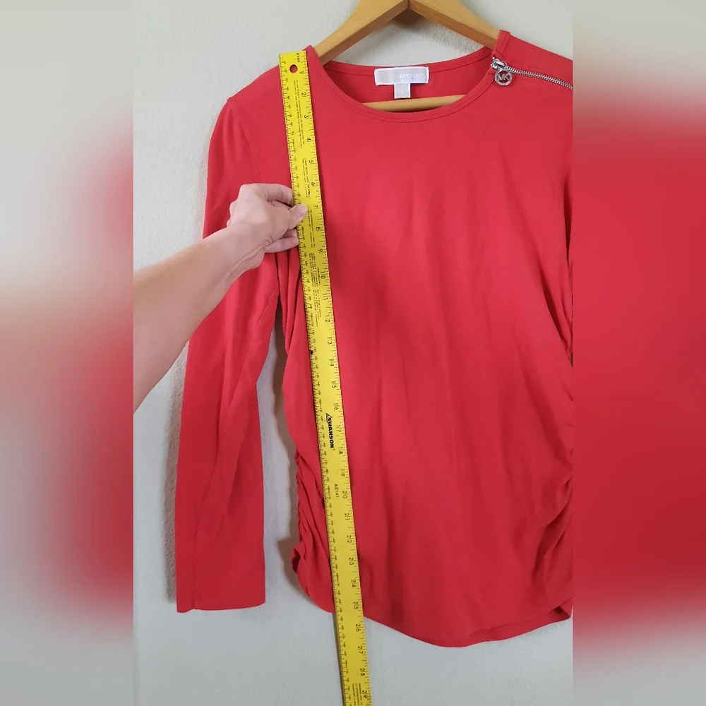 Michael Kors Red Ruched Side Zipper Detail Top